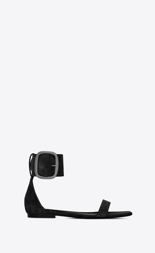 SAINT LAURENT Nu pieds Woman loulou flat buckle sandal in suede a_V4